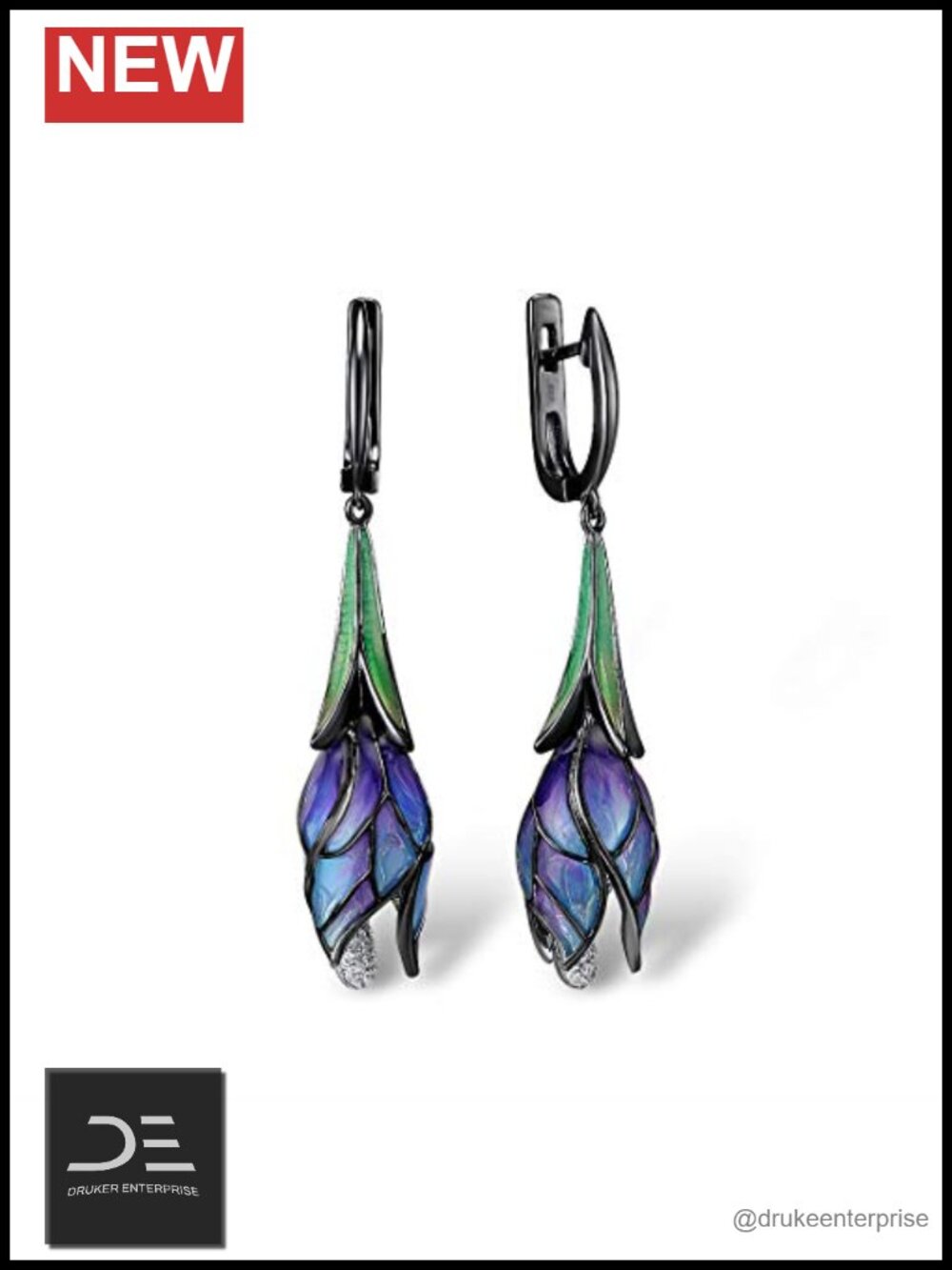 Sterling Silver Enamel Tulip Drop Earrings Floral Dangle Jewelry